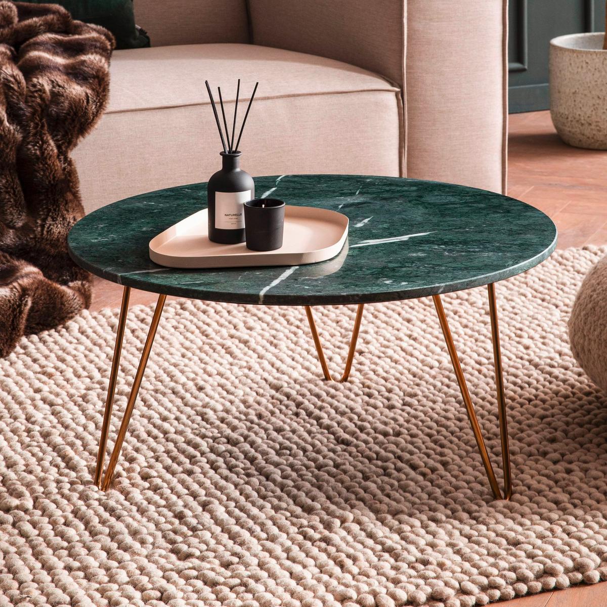 Couchtisch Grün L: 70 cm - Goldfarben/Grün, Design, Stein/Metall (70/70/35cm) - Livetastic