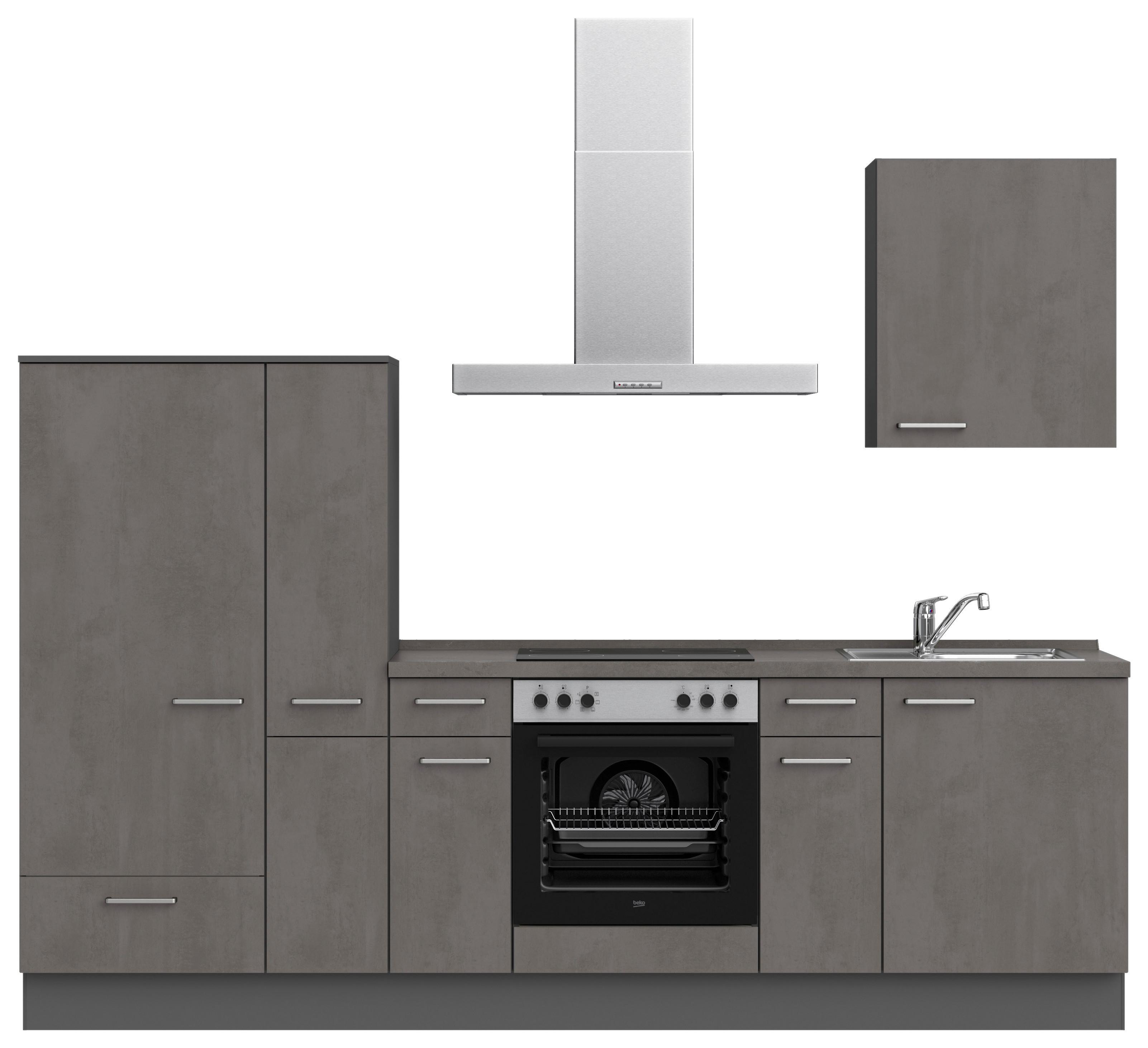 Kuchynská linka 270 cm, bridlicový šedy betón - biela/farba ušľachtilej ocele, Modern, kov/kompozitné drevo (270cm) - Nobilia