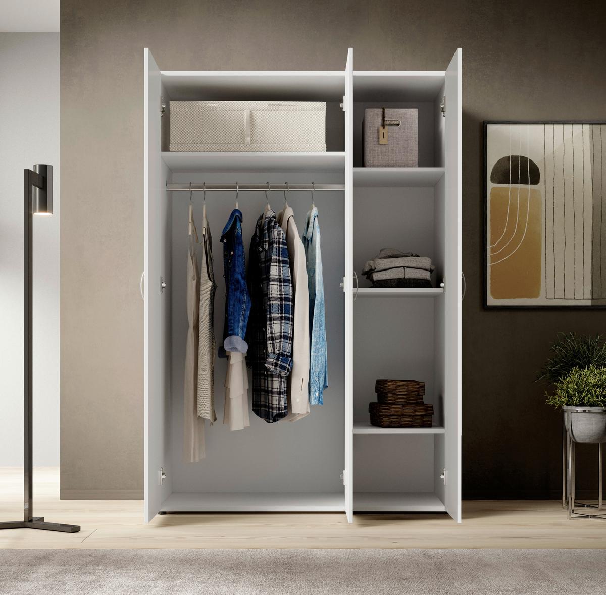 Kleiderschrank B: 121 cm Joe Weiß - Weiß, Basics, Holzwerkstoff (121/177/51cm)
