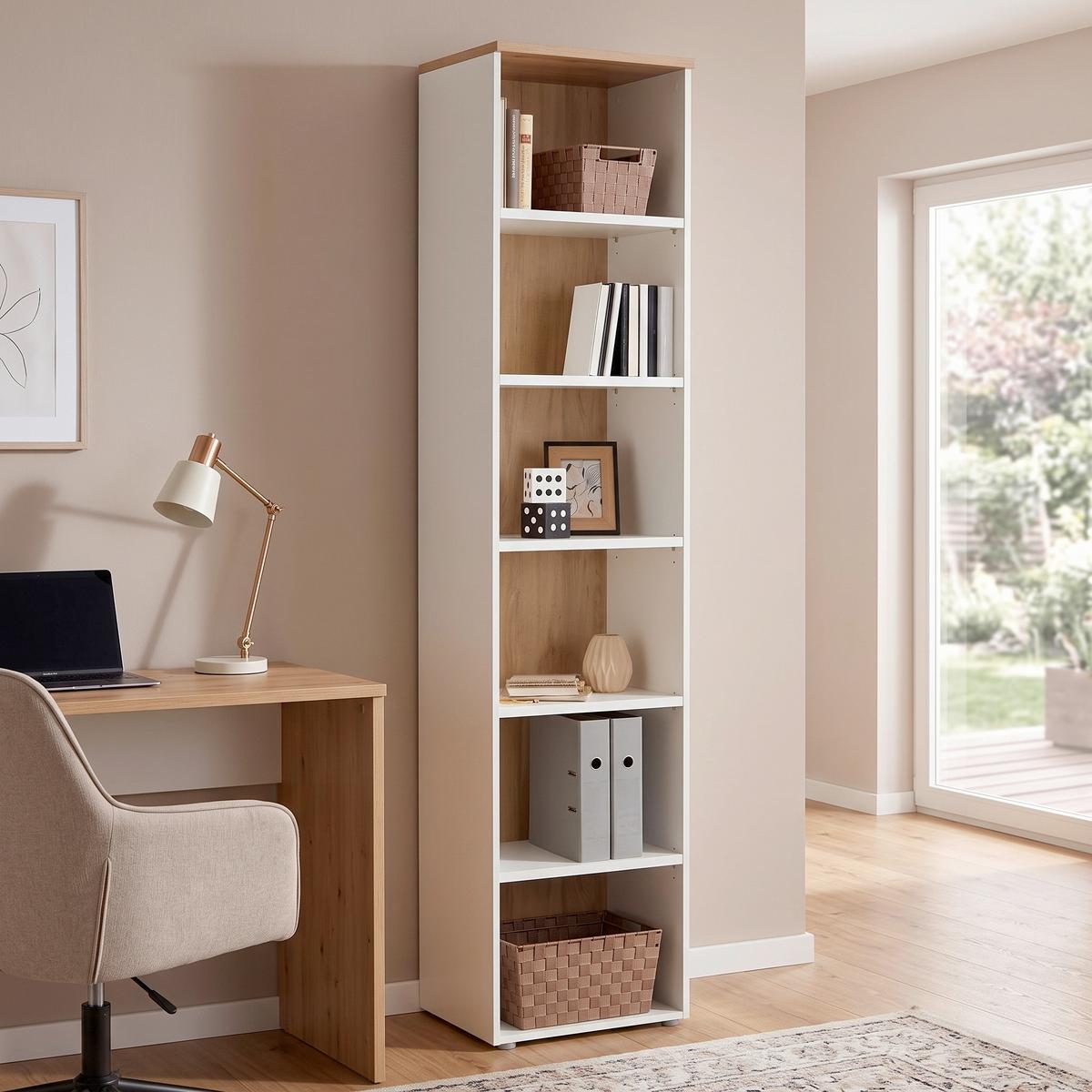 Aktenregal Kontor Weiss/Eiche Dekor B: 50 cm - Eichefarben/Weiß, MODERN, Holzwerkstoff (50/220/38cm)