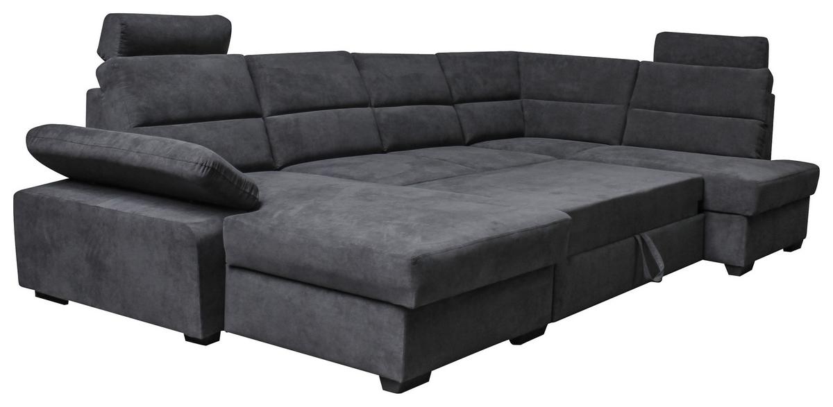 Ecksofa Norman - Anthrazit/Dunkelbraun, Design, Textil (166/319/183cm) - Livetastic