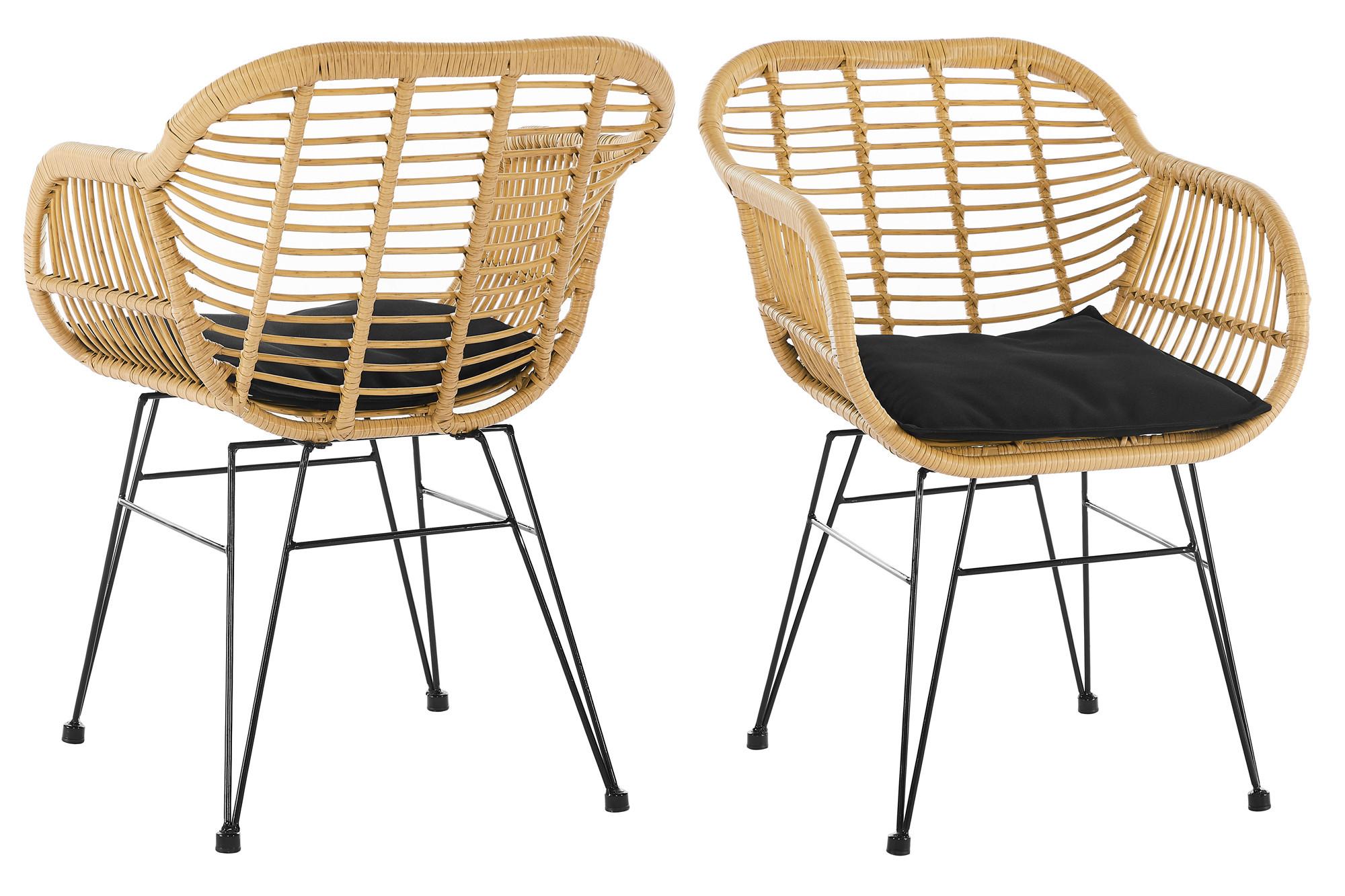 Armlehnstuhl-set Naturfarben/schwarz B: 56 Cm - Schwarz/Naturfarben, MODERN, Kunststoff/Metall (56/80/59cm) - Livetastic