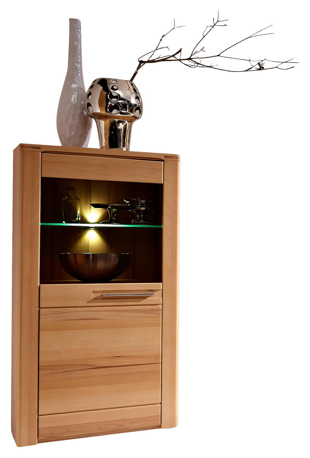 Vitrine Nature Plus B: 60 cm teilmassiv mit Led Buchefarben - Buchefarben/Kernbuche, Basics, Holz/Holzwerkstoff (60/127/40cm) - Livetastic