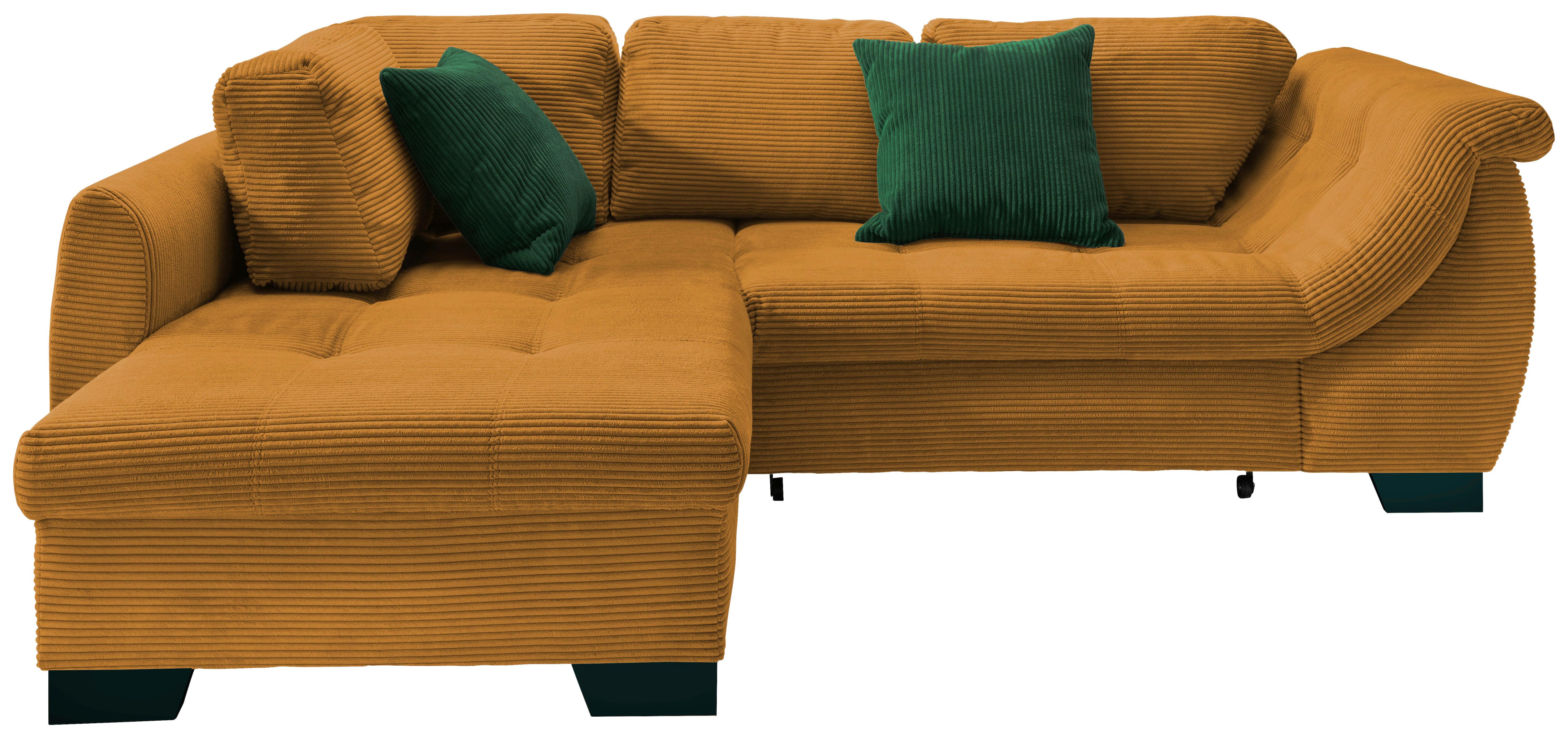 Ecksofa mit Schlaffunktion Flora Goldfarben Cord - Goldfarben/Schwarz, Design, Textil (190/250cm) - MID.YOU