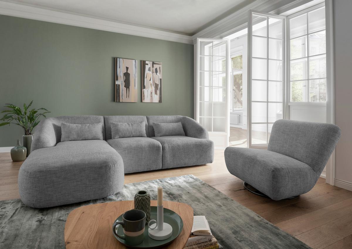 Ecksofa Caponi Silberfarben S: 160x256 Cm - Silberfarben/Schwarz, MODERN, Textil (160/256cm) - Livetastic