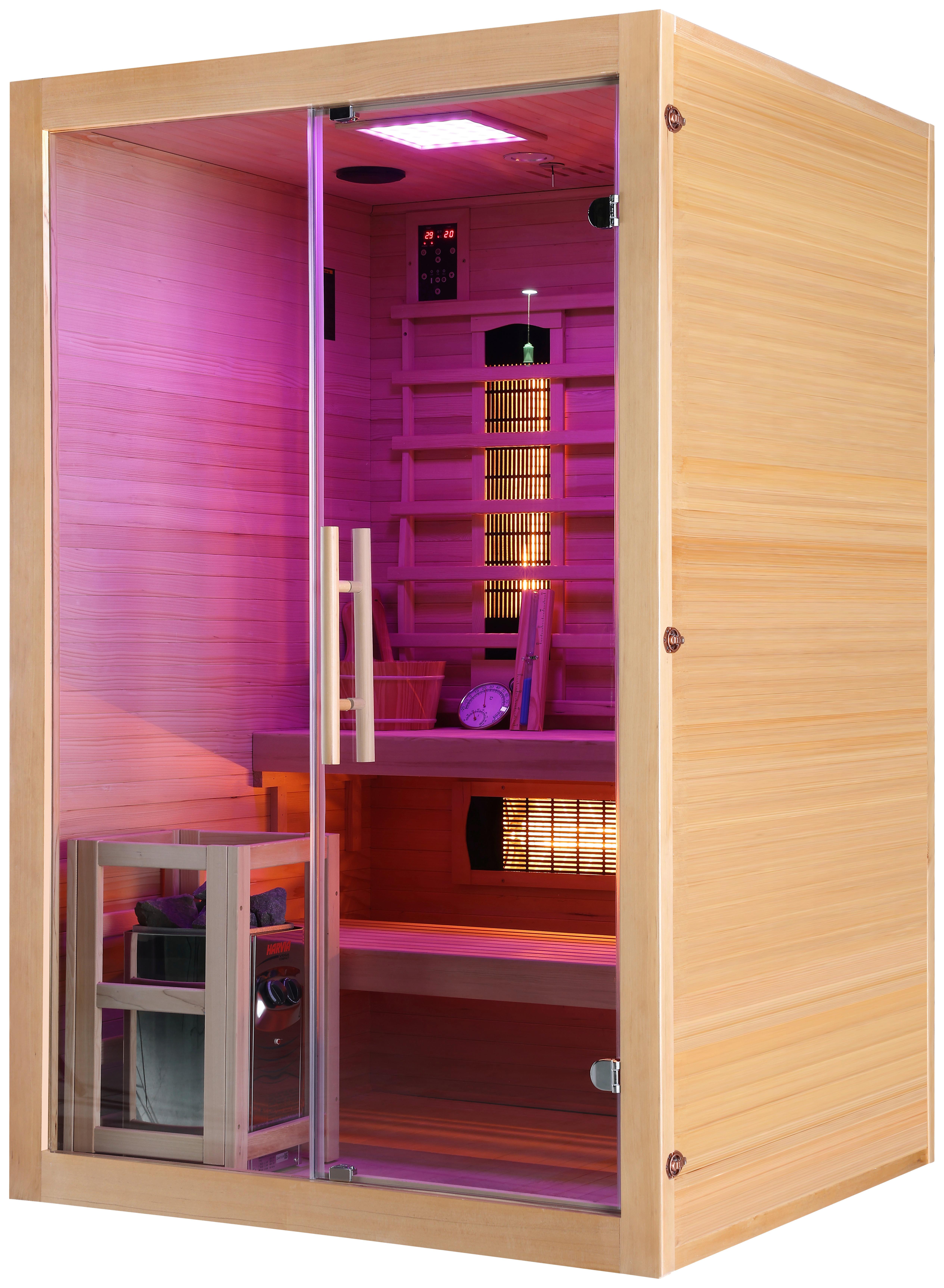 Infrarotkabine 2 Personen LxBxH: 130x120x200 cm - Naturfarben, Basics, Glas/Holz (130/120/200cm) - Sanotechnik