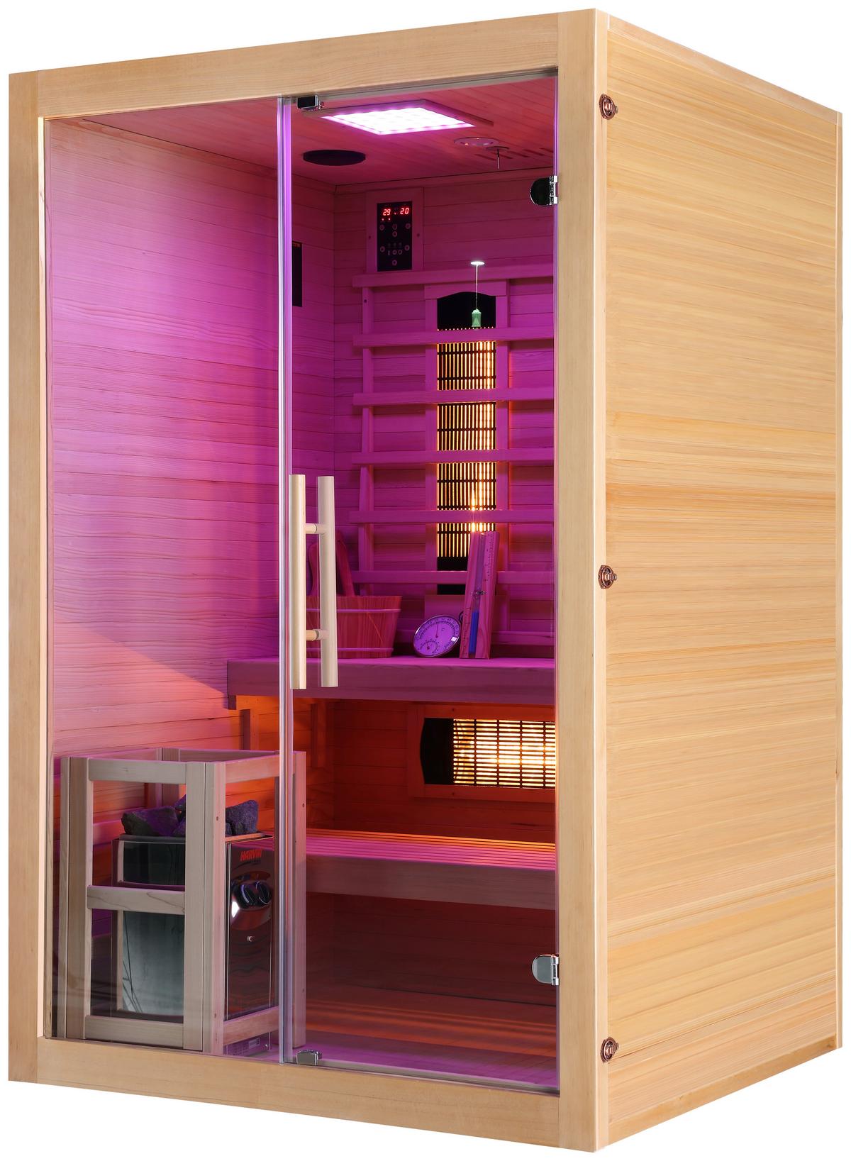 Infrarotkabine 2 Personen LxBxH: 130x120x200 cm - Naturfarben, Basics, Glas/Holz (130/120/200cm) - Sanotechnik