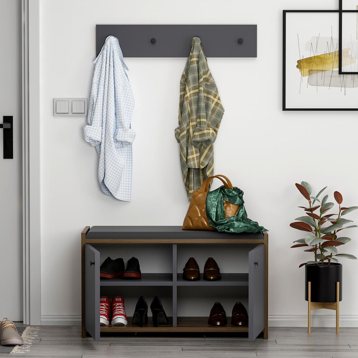 Garderobe Zen 2-teilig Antharazit B: 80 Cm - Anthrazit, Design, Holzwerkstoff (80/45/35cm) - Livetastic