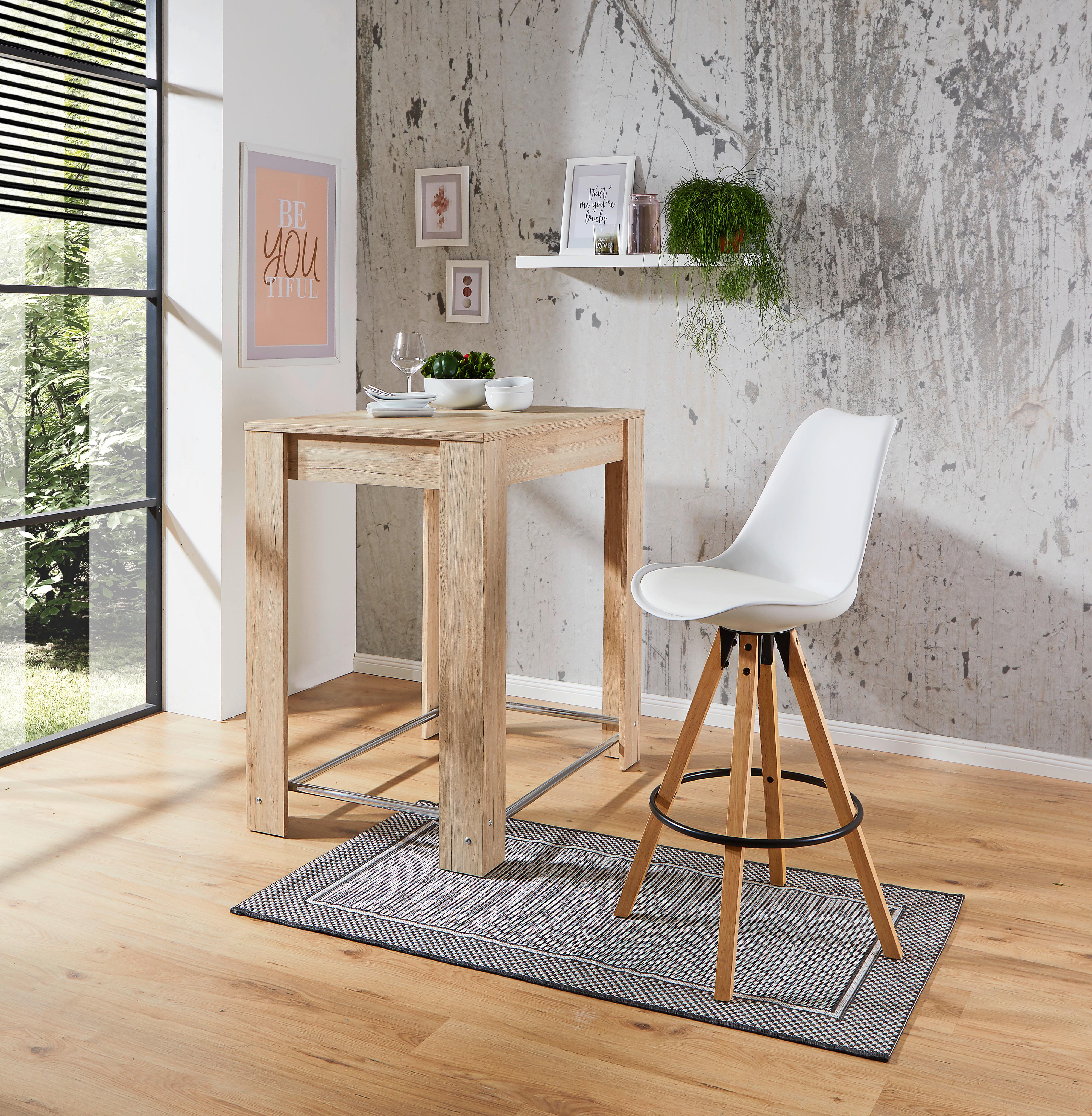 Barhocker Mit Lehne Levi Weiß/kautschukholz - Weiß/Naturfarben, MODERN, Holz/Kunststoff (48,5/111,5/55cm) - MID.YOU