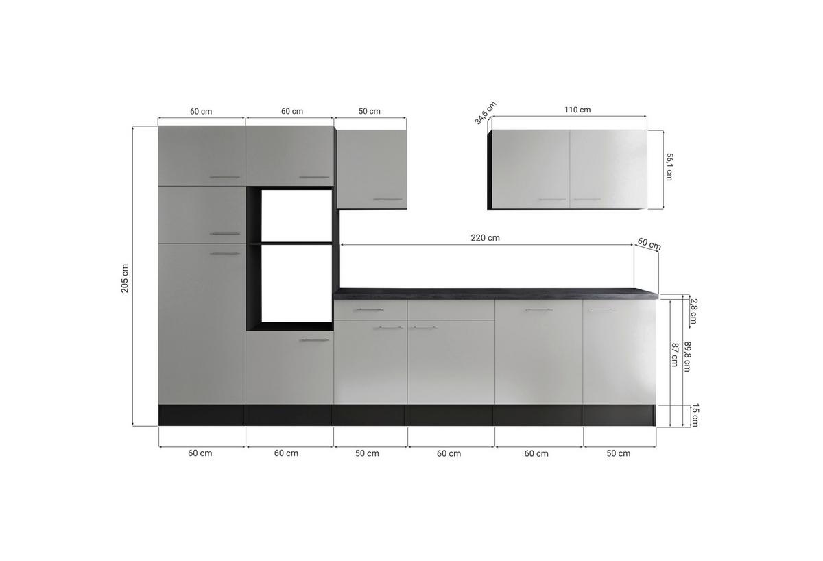 Küchenleerblock Oliver Dunkelgrau B: 340 Cm - Dunkelgrau/Grau, Design, Holzwerkstoff (340cm) - Respekta