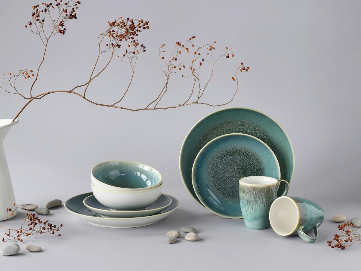 Kombiservice Keramik 2 Personen Geschirr Set Grün - Weiß/Grün, Basics, Keramik - Creatable