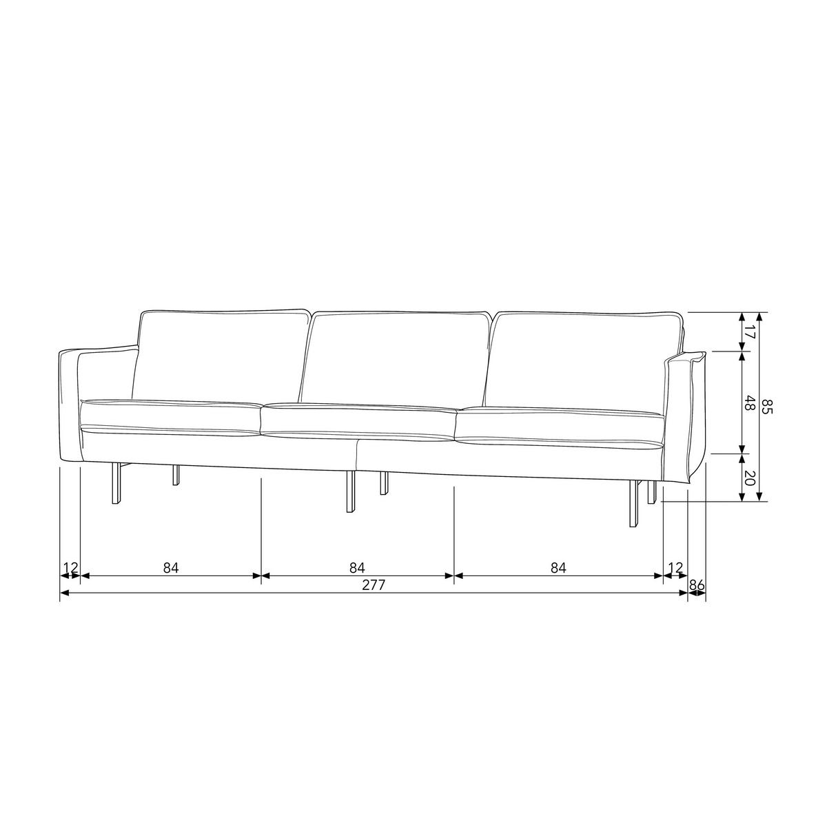 3-sitzer-sofa Rodeo Honig B: 277cm - Schwarz/Honig, Design, Textil/Metall (277/85/86cm) - Livetastic