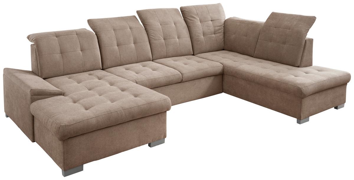 Wohnlandschaft Zira Hellbraun U: 169x330x212cm - Chromfarben/Hellbraun, MODERN, Textil (169/330/212cm) - Livetastic