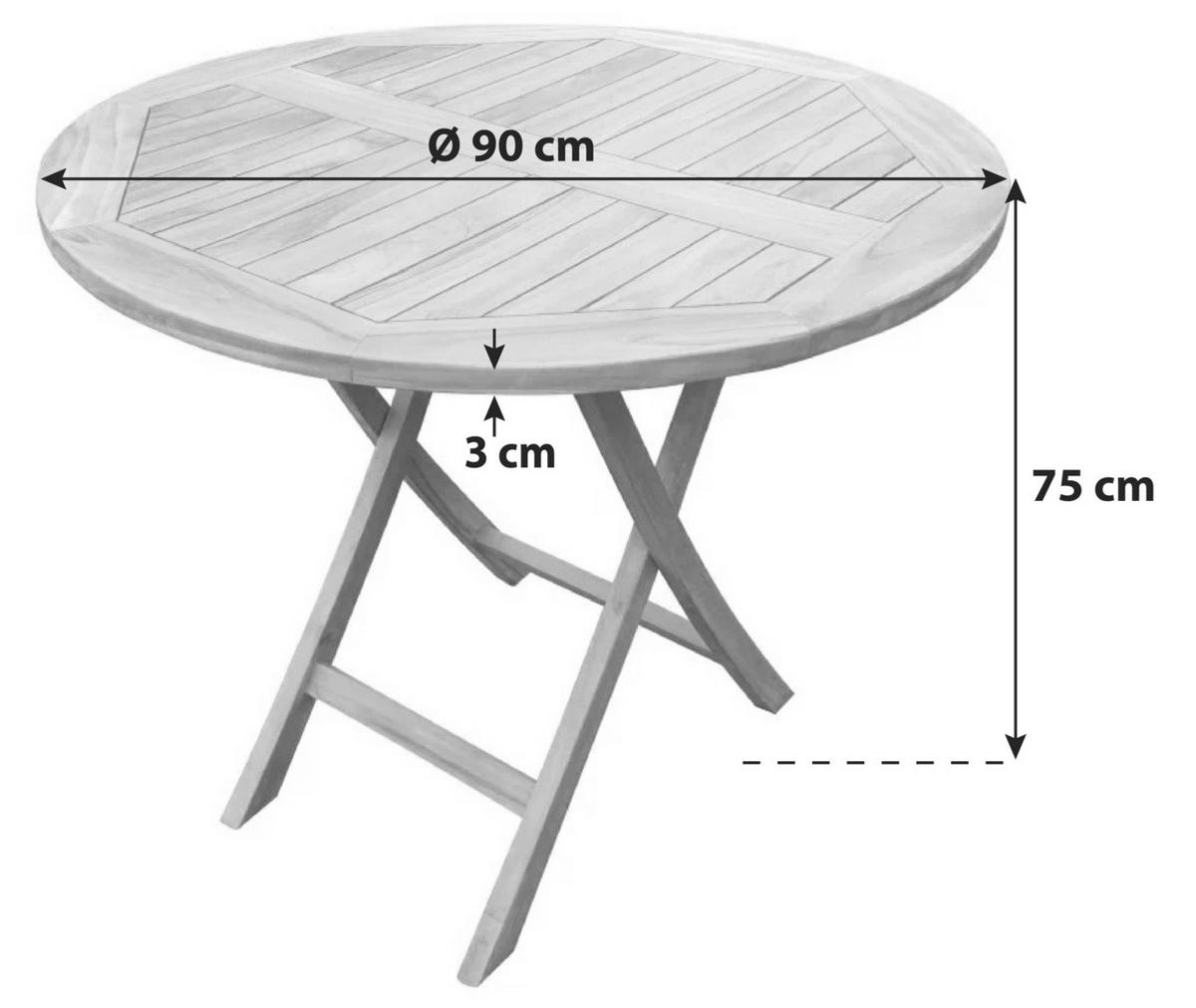 Gartentisch Klappbar Woodie Teakholz D: 90cm - Teakfarben, Basics, Holz (90/75cm) - Gardenson