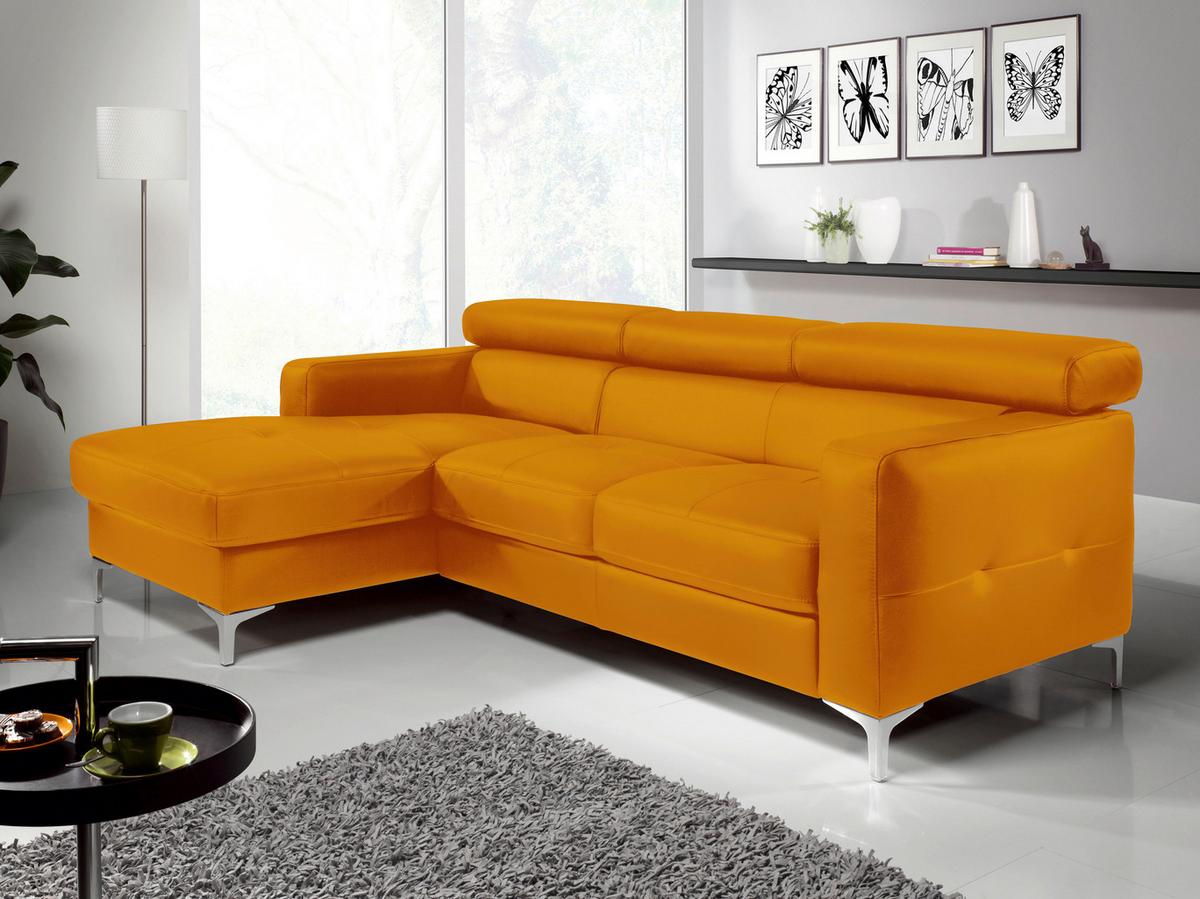 Ecksofa Sammy Gelb - Chromfarben/Gelb, Design, Leder (169/226cm) - Livetastic