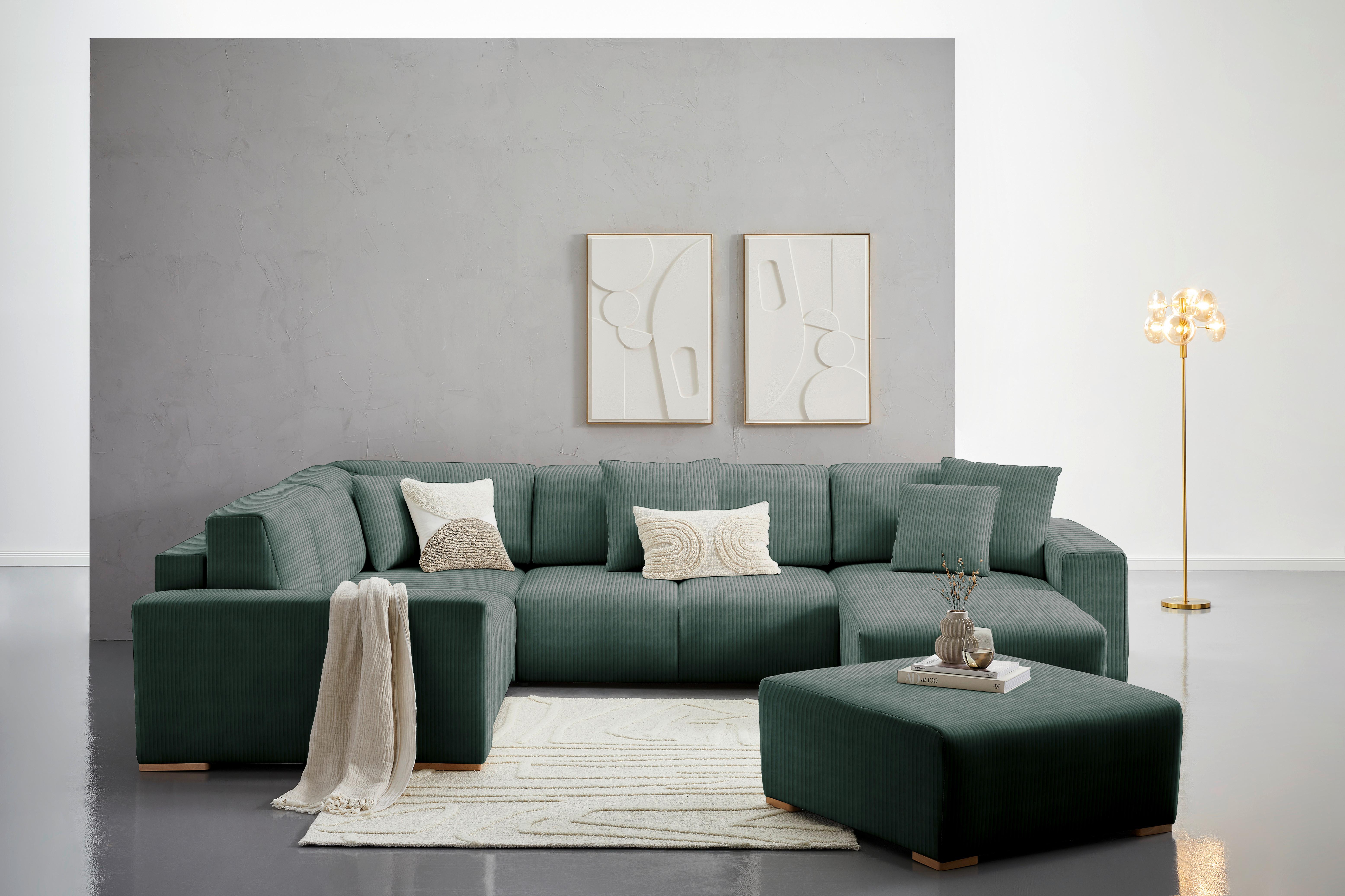 Wohnlandschaft Vouge Grün U: 283x371x208 Cm - Buchefarben/Schwarz, KONVENTIONELL, Textil (283/371/208cm) - Livetastic
