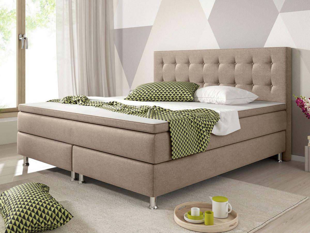 Boxspringbett Mit Topper Kingsize 180x210 Köln - Silberfarben/Cappuccino, KONVENTIONELL, Textil (180/115/210cm) - MID.YOU