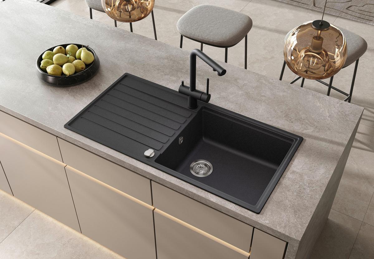 SPÜLE TILA103BL - Schwarz, Basics, Stein (100/20/50cm) - Visiona