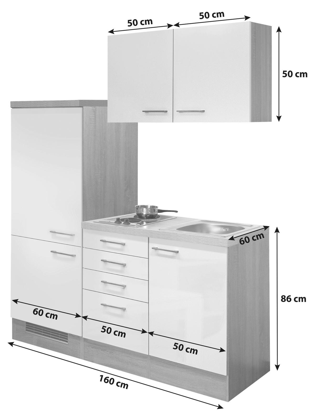 Küchenzeile Nepal mit Geräten 160 cm Kaschmir/Eiche Dekor - Kaschmir/Sonoma Eiche, MODERN, Holzwerkstoff (160cm) - FlexWell