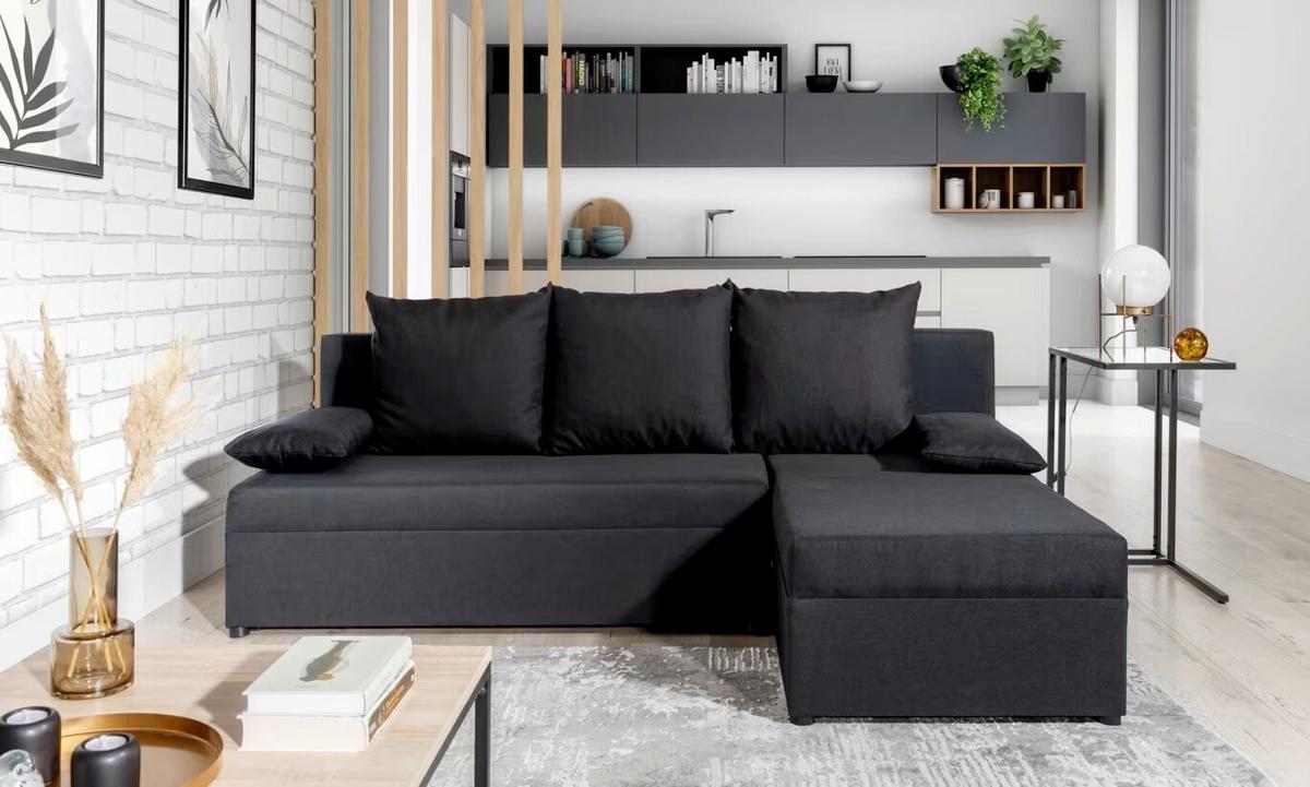 Ecksofa Gino Anthrazit S: 201x143 Cm - Anthrazit/Schwarz, Design, Textil (201/143cm) - MID.YOU