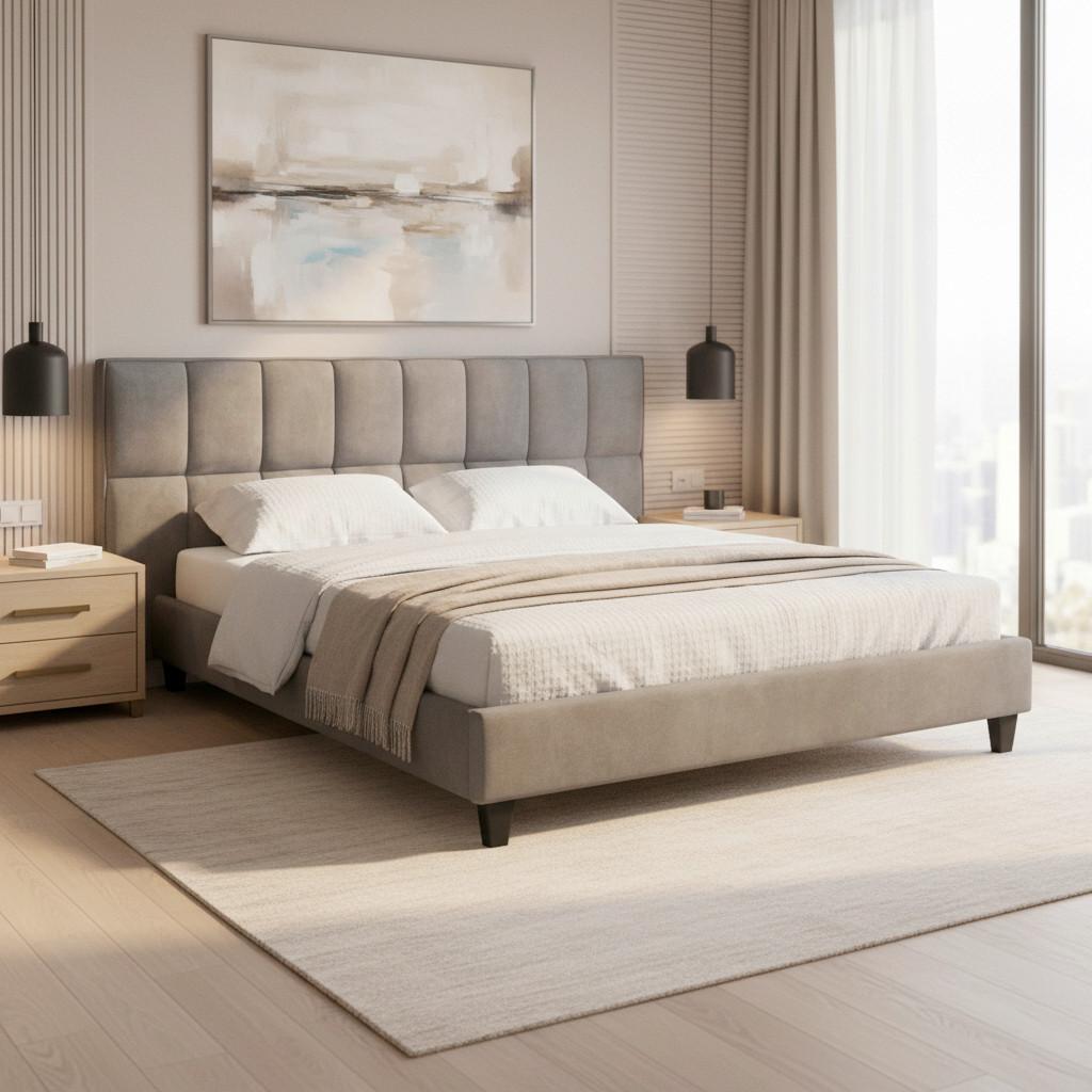 Manželská posteľ s čelom VALERIA, 180x200, sivá - čierna/sivá, Modern, drevo/kompozitné drevo (180/200cm) - Bessagi Home