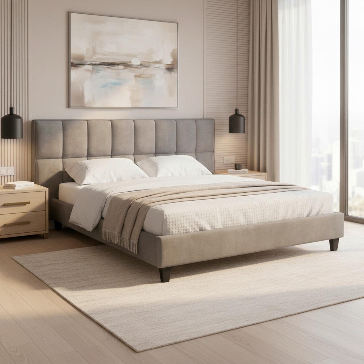 Manželská posteľ s čelom VALERIA, 180x200, sivá - čierna/sivá, Modern, drevo/kompozitné drevo (180/200cm) - Bessagi Home