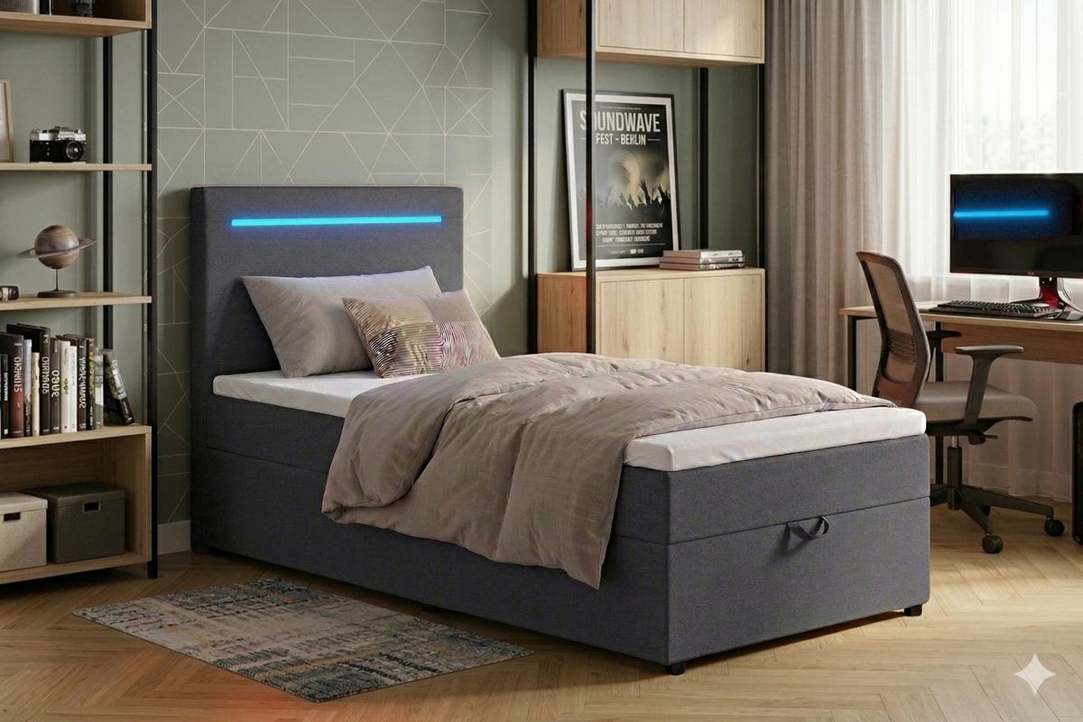 Boxbett 100 Led 100x200 Anthrazit - Anthrazit/Schwarz, MODERN, Holzwerkstoff/Textil (100/200cm) - MID.YOU