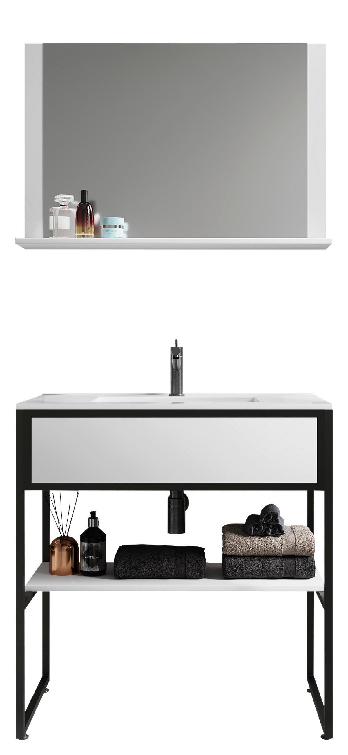 Badezimmer 3--Teilig. Waschplatz "bitila 80" - Schwarz/Weiß, MODERN, Glas/Keramik (80cm) - MID.YOU