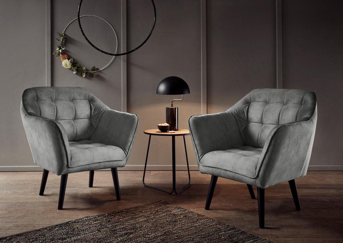 Polstersessel Mit Armlehnen Max Stoffbezug Grau - Schwarz/Grau, MODERN, Holzwerkstoff/Textil (84/87/70cm) - MID.YOU