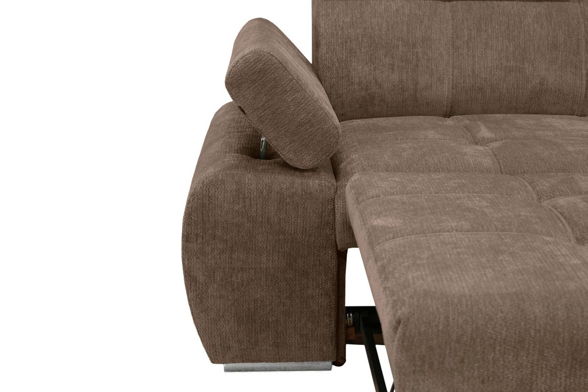 Rohová sedačka VEGAS, pravá, hnědá žinylka - barvy stříbra/hnědá, Design, dřevo/textil (294/173cm)