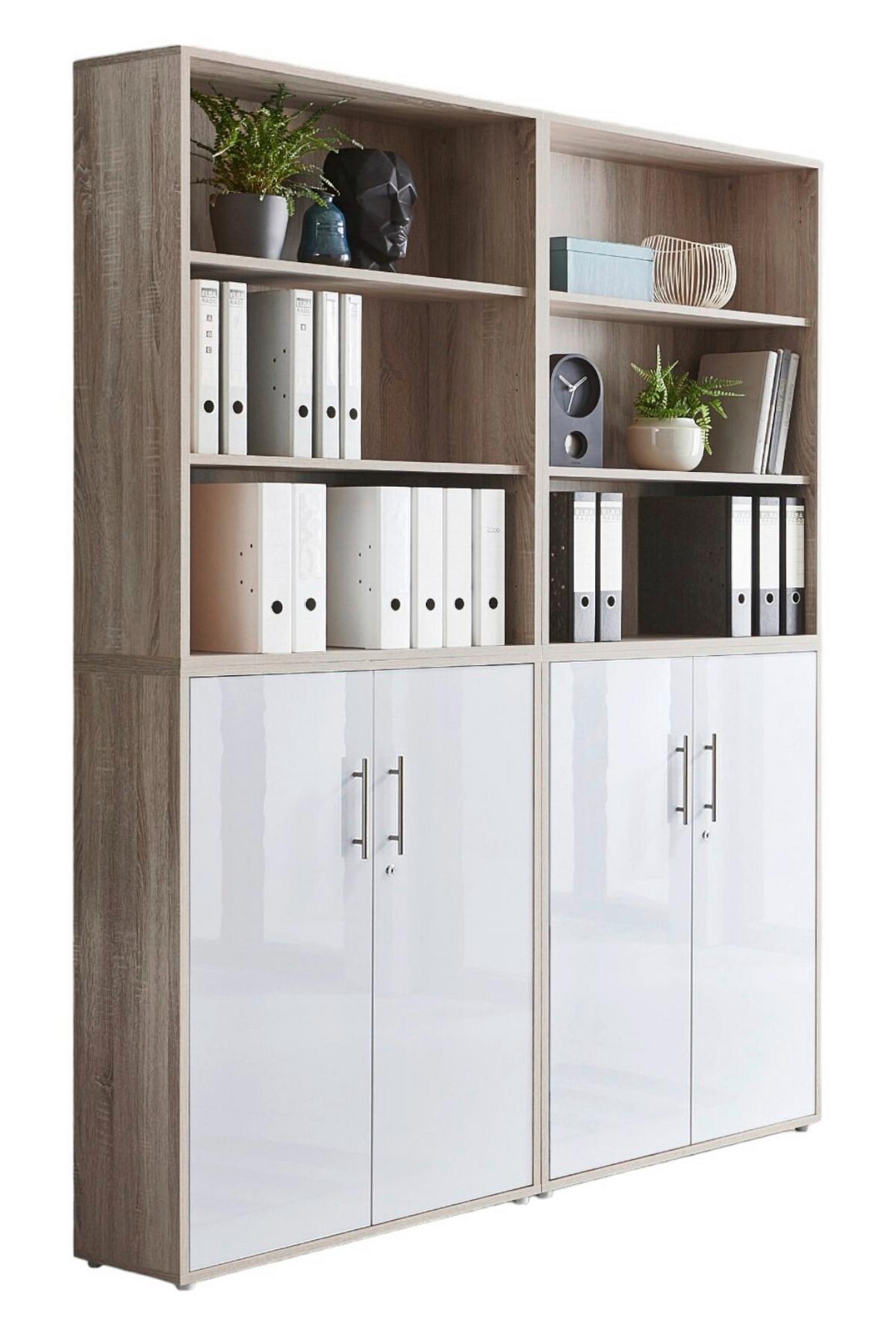 Office Edition B: 168,8 cm Sonoma Eiche/Weiß - Weiß Hochglanz/Sonoma Eiche, MODERN, Holzwerkstoff (168,8/227,2/33cm) - MID.YOU