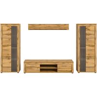 Wohnwand Jam Eiche Wotan Dekor B: 310cm - Eiche Wotan/Schwarz, Design, Glas/Holzwerkstoff (310/159/35cm) - MID.YOU