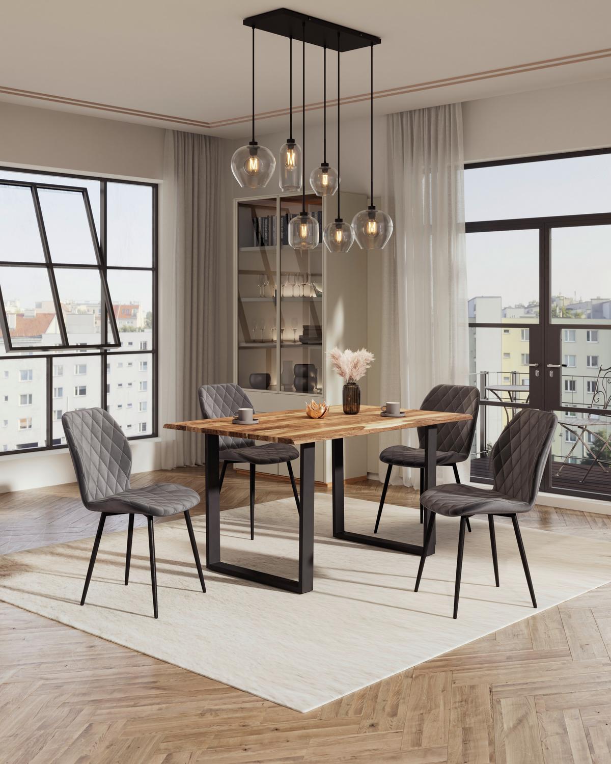 Vierfußstuhl Zoe Samt dunkelgrau, B: 58cm - Dunkelgrau/Schwarz, Trend, Textil/Metall (58/85/47cm)