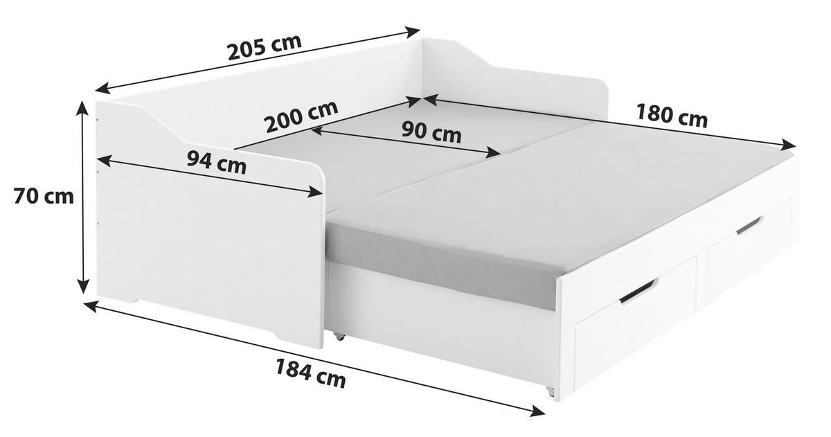 Tárolós Ágy Anna - bükkszínű/fehér, Modern, faalapú anyag/fa (90/200cm)