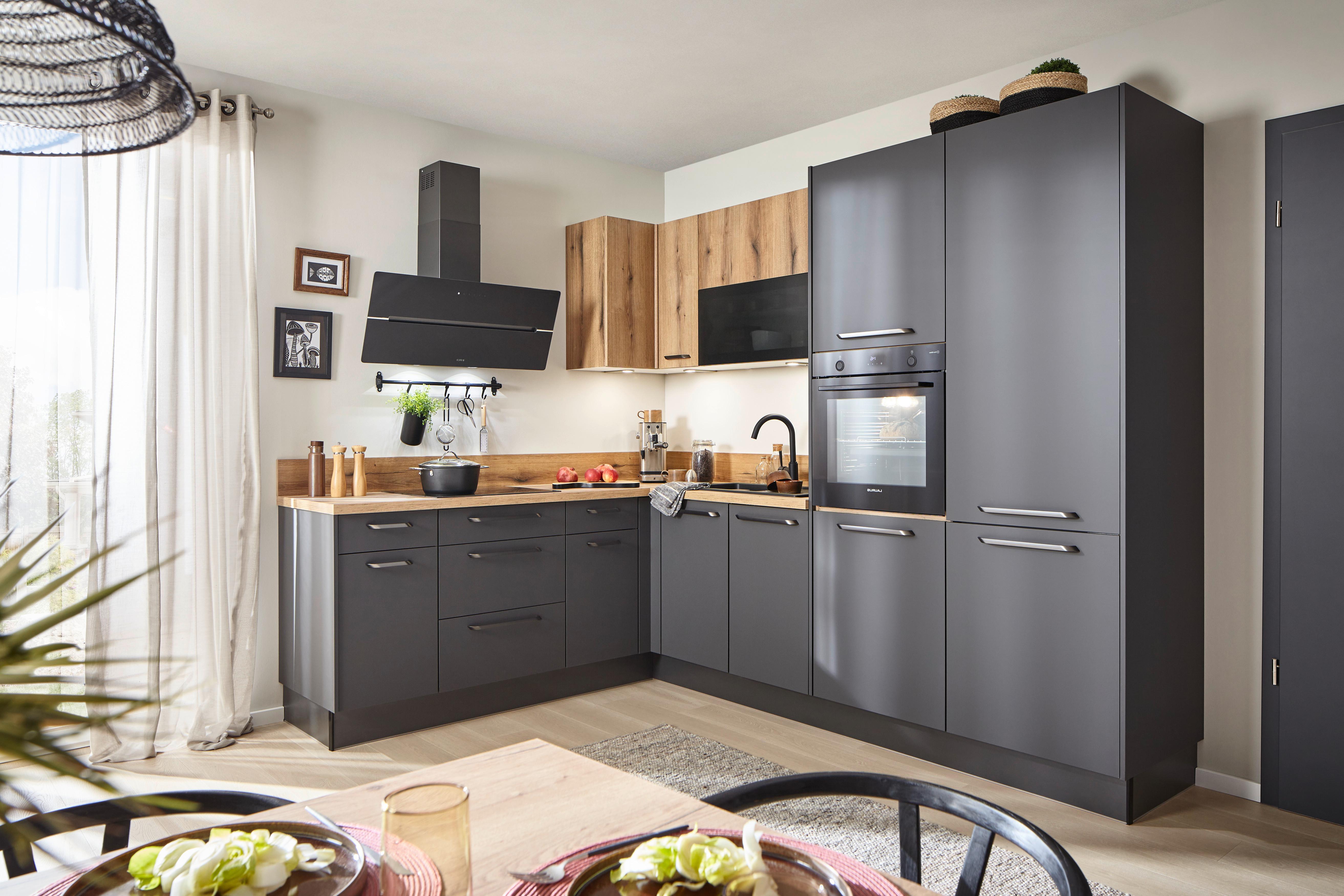 Eckküche Pn210/Pn100 - Erlefarben/Graphitfarben, Design, Holzwerkstoff (207/278cm) - Pino