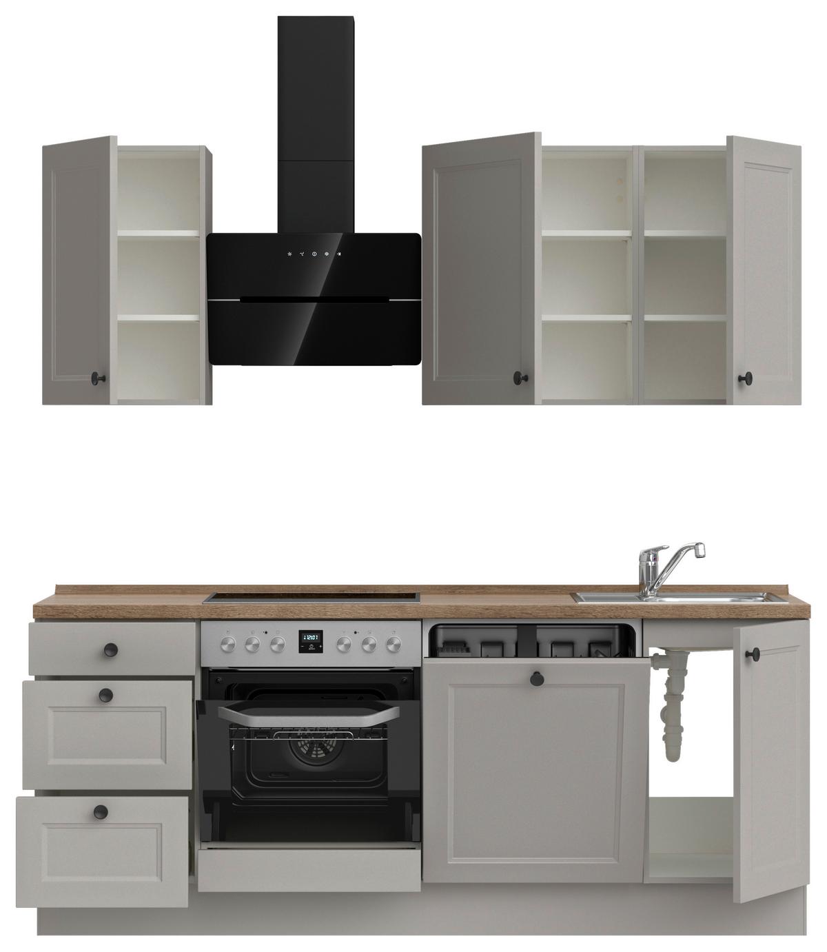 Kuchynská linka 210 cm, kamenná sivá supermatná - čierna/sivá, Modern, kov/kompozitné drevo (210cm) - Nobilia