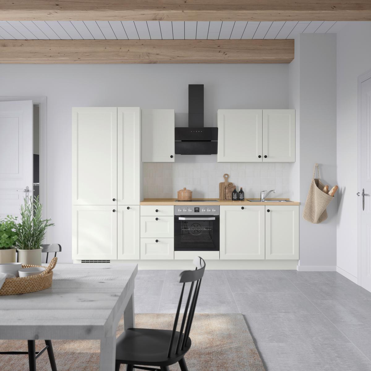 Kuchynská linka 300 cm, biela/dekor dub Sierra - čierna/biela, Modern, kov/kompozitné drevo (300cm) - Nobilia