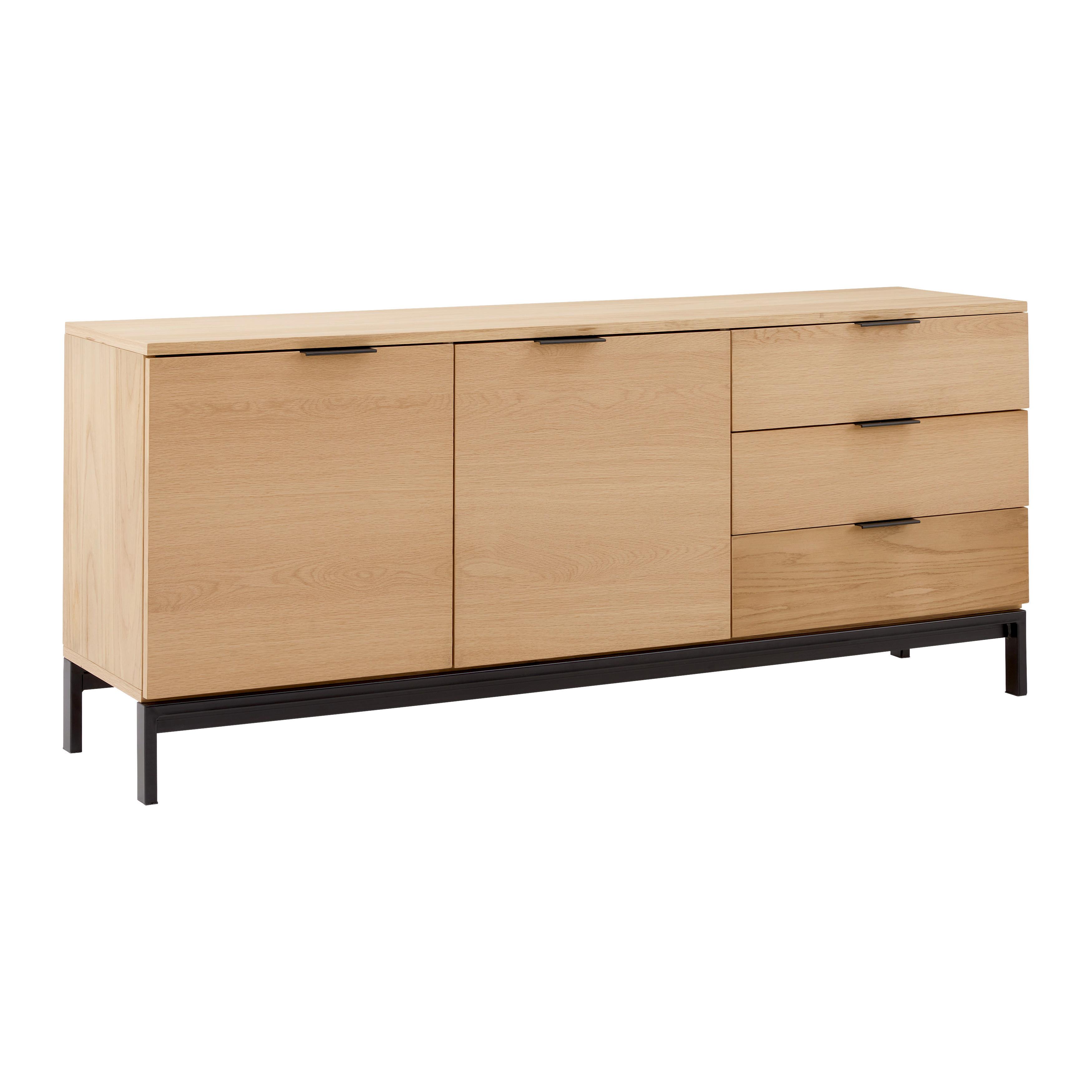 Široká komoda SEBASTIAN prírodné farby - čierna/prírodná farba, Modern, kov/drevo (160/70/40cm) - Bessagi Home