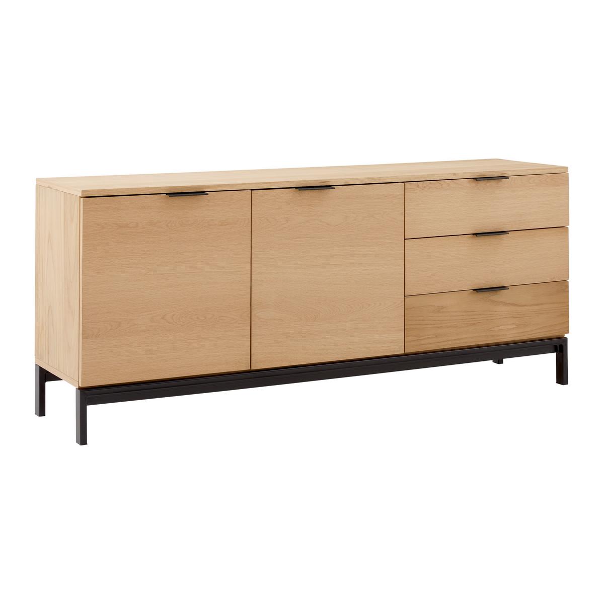 Široká komoda SEBASTIAN prírodné farby - čierna/prírodná farba, Modern, kov/drevo (160/70/40cm) - Bessagi Home