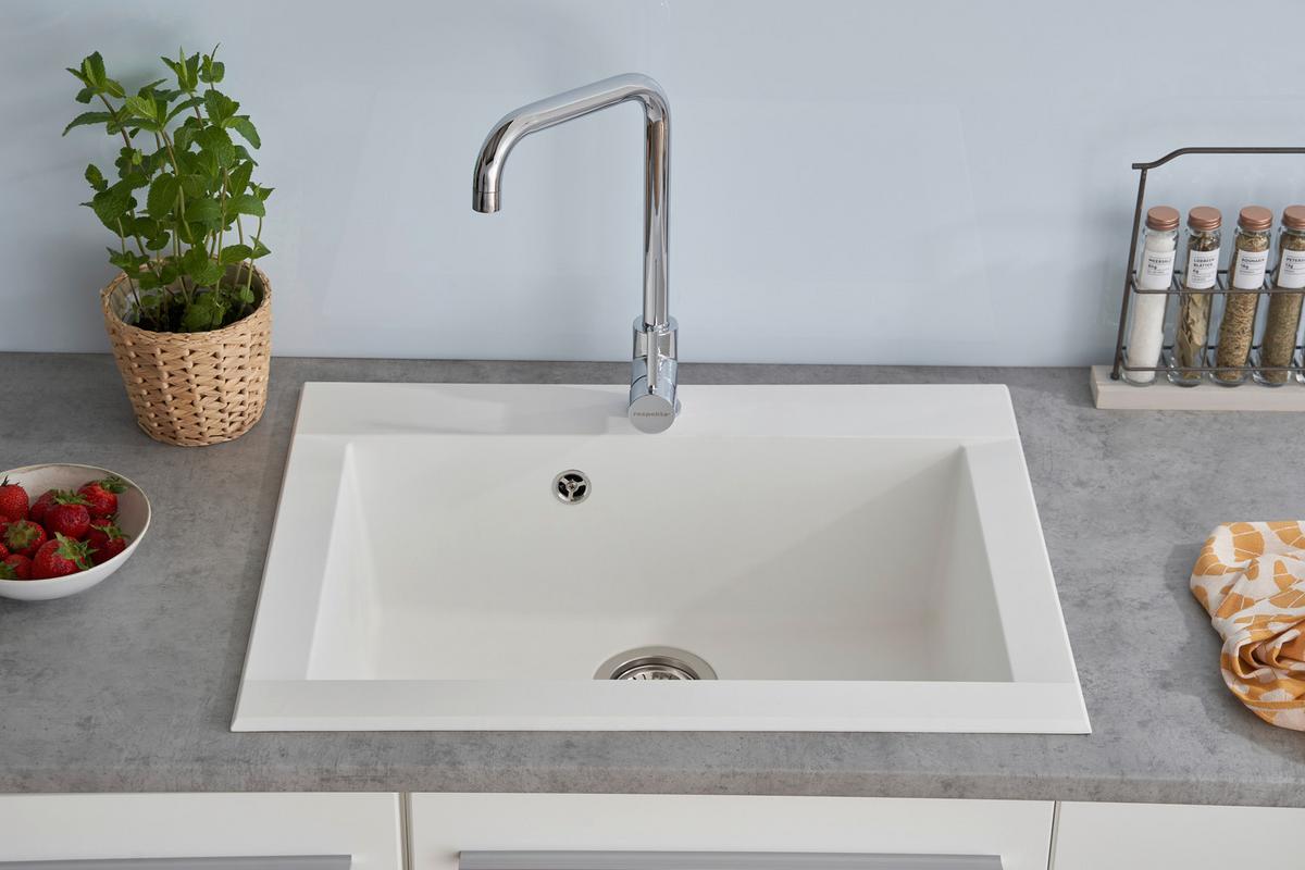 Spüle Respekta Ohio Kunststein Bxt: 66x50 cm - Weiß, Trend, Glas/Kunststoff (66/21/50cm) - Respekta