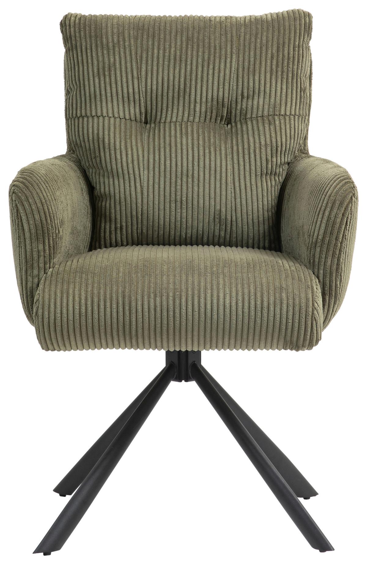 Armlehnstuhl Leni Cord Grün Sitzfl. 180° drehbar, B: 60cm - Schwarz/Grün, KONVENTIONELL, Textil/Metall (60/95/67cm) - MID.YOU