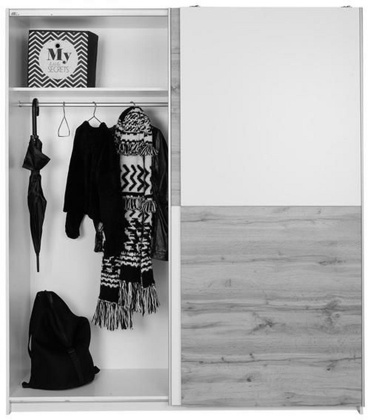 Schwebetürenschrank 170cm Starter, Betonoptik/weiß - Eichefarben/Weiß, KONVENTIONELL, Holzwerkstoff (170/195/59cm) - P & B