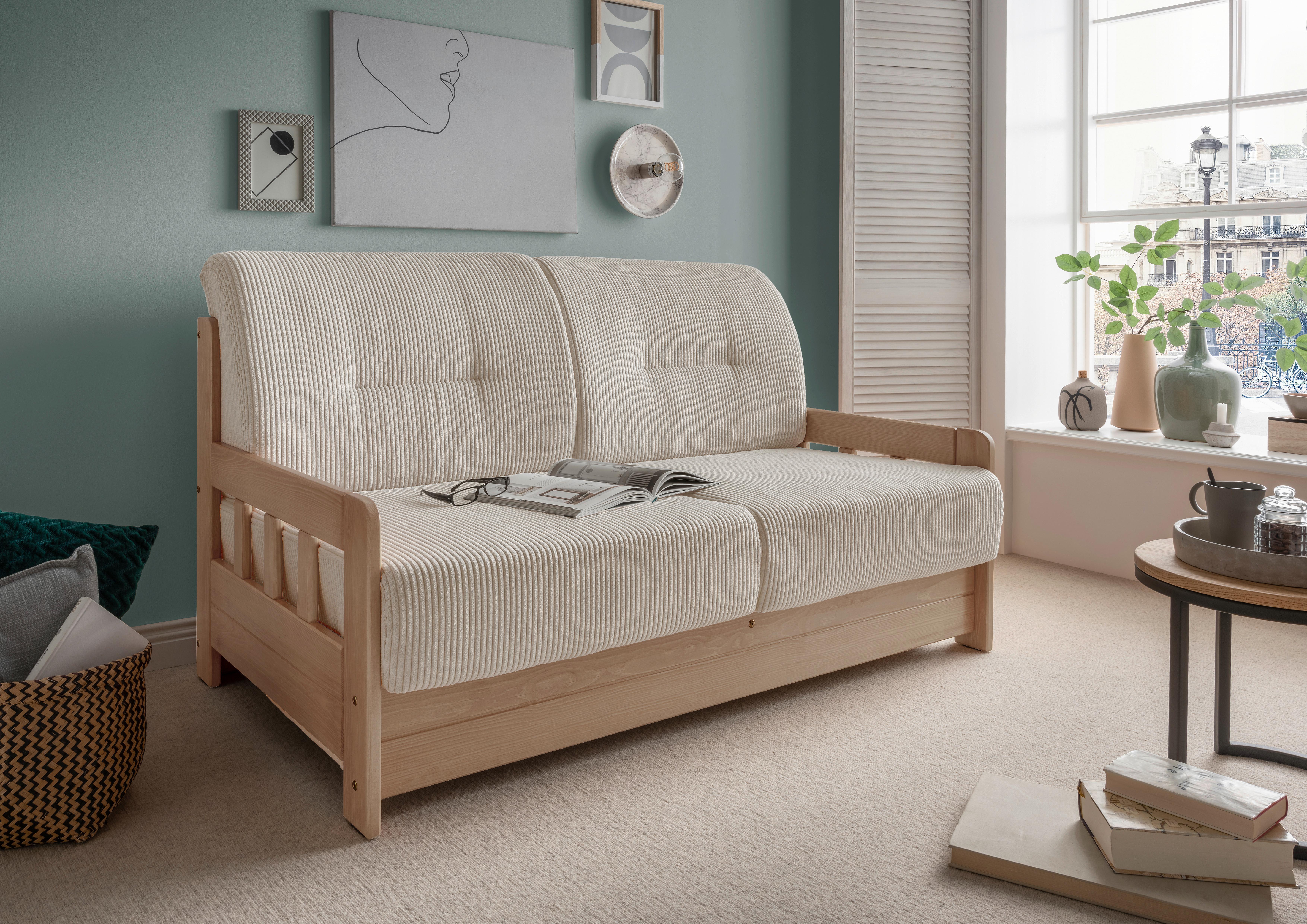2-Sitzer-Sofa Mit Schlaffunktion Camino B:154 cm - Beige/Naturfarben, MODERN, Holz/Textil (154/88/90cm) - Livetastic