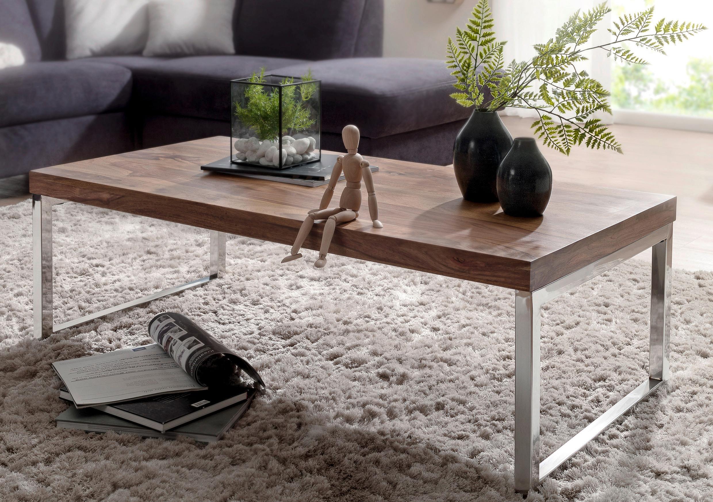 Konferenčný stolík Guna masív - chrómová/farba indického palisandra, Design, kov/drevo (120/60/40cm) - MID.YOU
