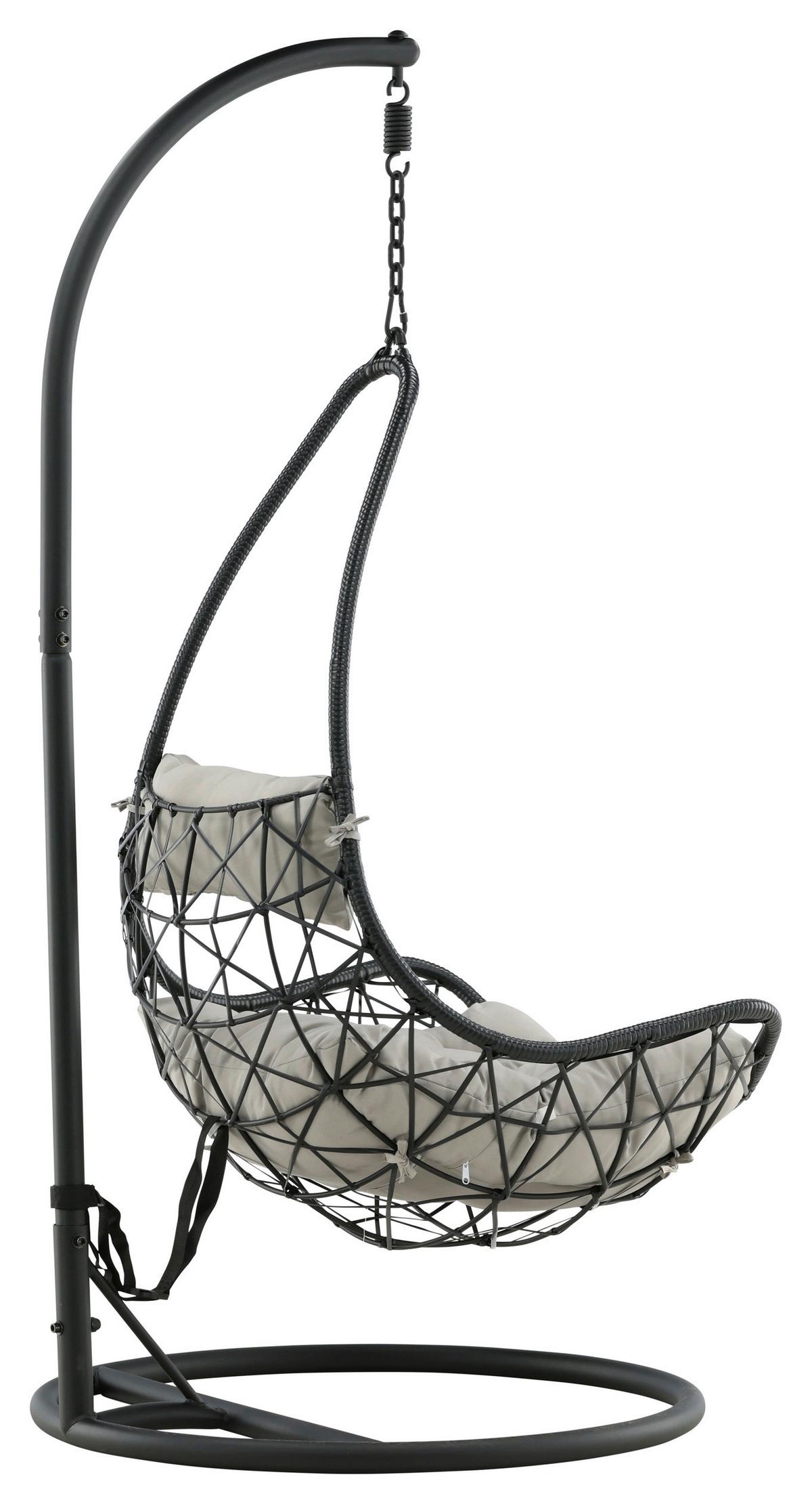 Hängesessel Mit Gestell Vide Mit Sitz- Und Rückenkissen - Schwarz/Grau, KONVENTIONELL, Kunststoff/Textil (95/196/95cm) - Gardenson