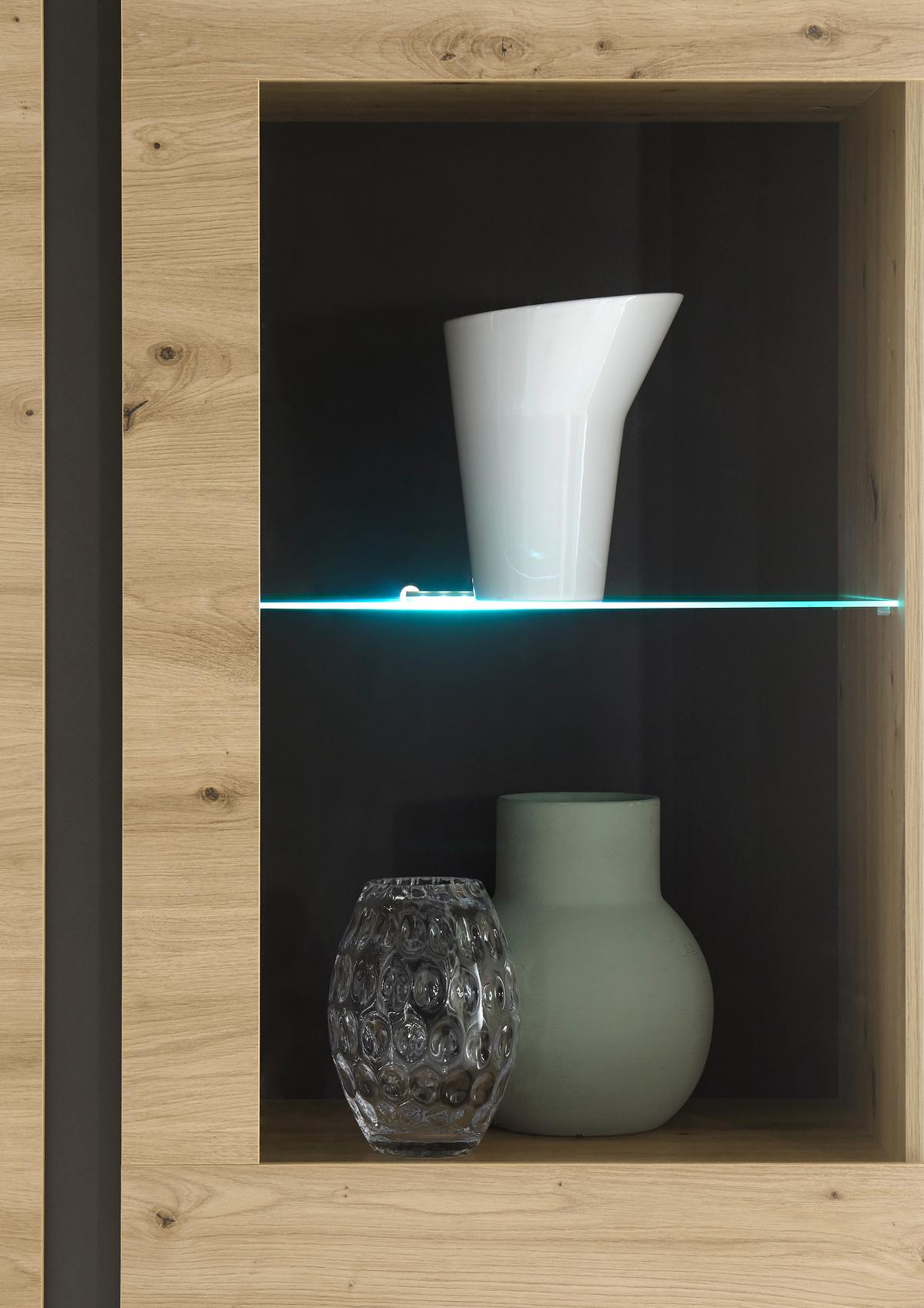 Wohnwand Clair Grau/ Eiche Artisan Dekor B: 340cm - Eiche Artisan/Grau, Design, Glas/Holzwerkstoff (340/194/40cm) - MID.YOU