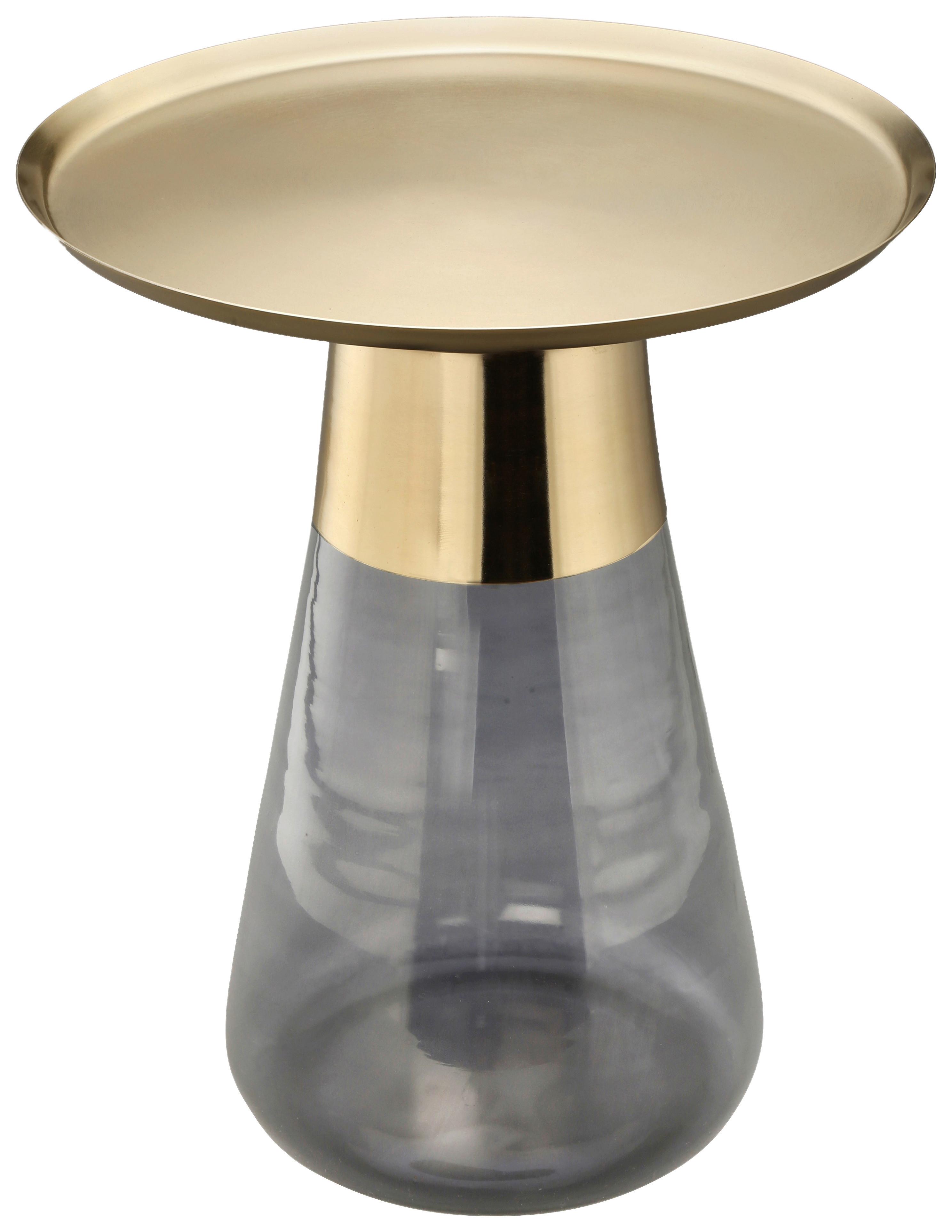 Beistelltisch  Roman 225 Grau/Goldfarben D: 42 cm - Goldfarben/Grau, Design, Glas/Metall (42/51cm) - Kayoom