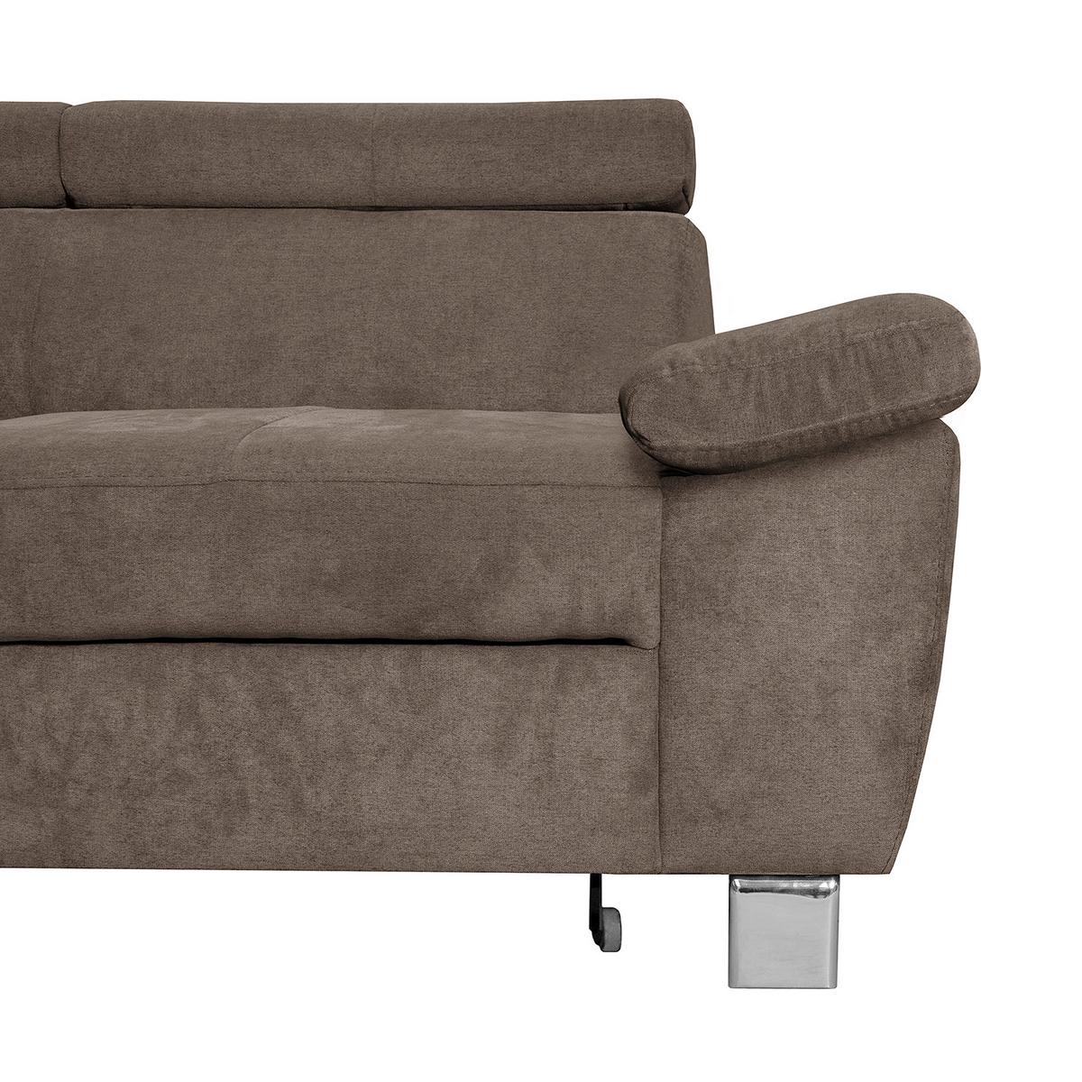 Ecksofa Lugano Mikrofaser Dunkelbraun 208x248 - Chromfarben/Dunkelbraun, Design, Textil (208/248cm) - Livetastic