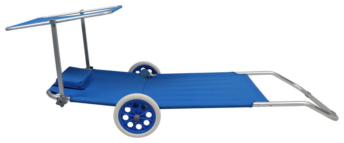 Sonnenliege Metall/Textil mit Rollen/Sonnendach - Blau, Basics, Textil/Metall (165/16/65cm) - MID.YOU