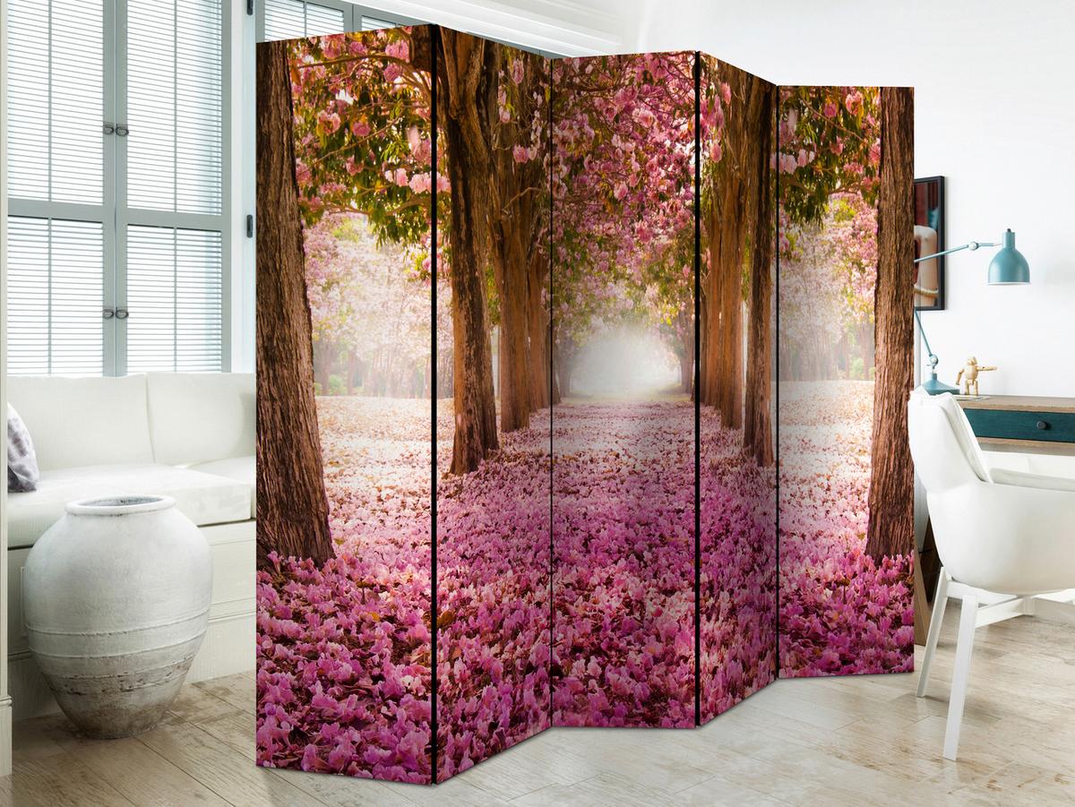 Paravent Braun Pink B: 225 Cm - Pink/Braun, Basics, Holz/Textil (225/172/3cm) - artgeist